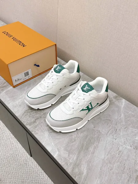 Louis Vuitton Women White Leather Green Accent Sneakers product photo