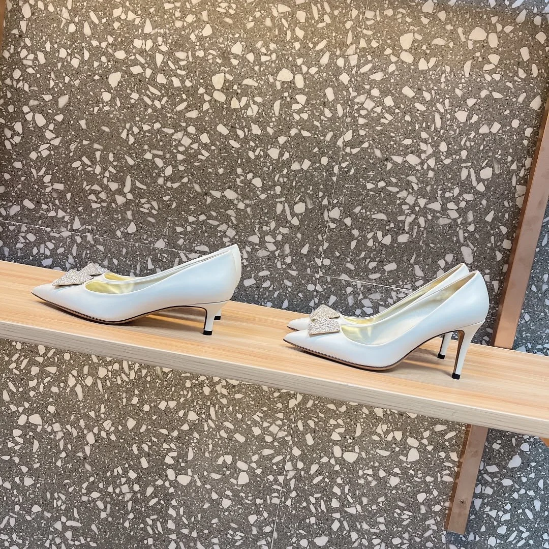 Valentino Women White Leather Rhinestone Embellished Heels product view 2