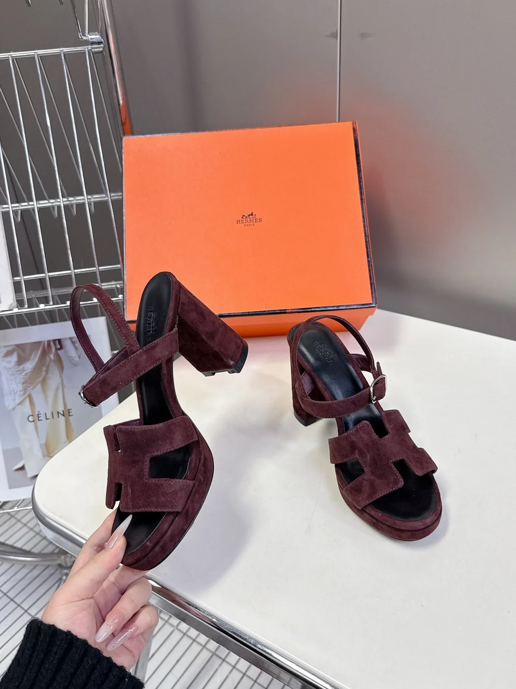 Hermès Women Burgundy Suede Heels product view 4