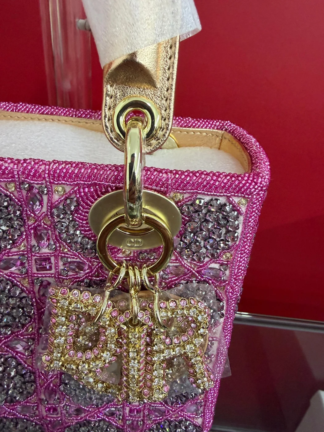 Dior Lady Bag Metallic Calfskin & Satin with Rose Des Vent product view 7