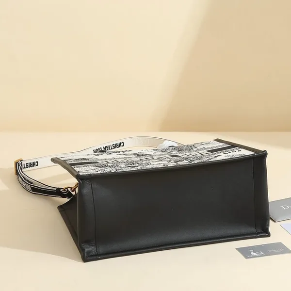 Dior Medium Book Tote — Black and White Scenic Pattern product view 3
