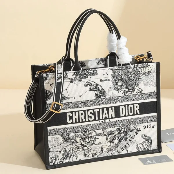Dior Medium Book Tote — Black and White Scenic Pattern product photo