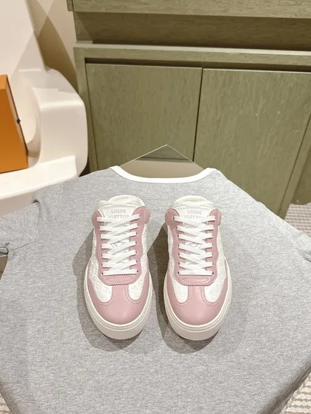Louis Vuitton Women Pink White Leather Sneakers product photo