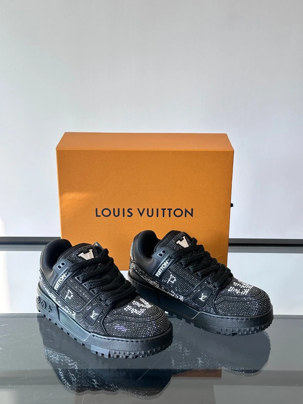 Louis Vuitton Men Black Fabric Embellished Sneakers product view 5