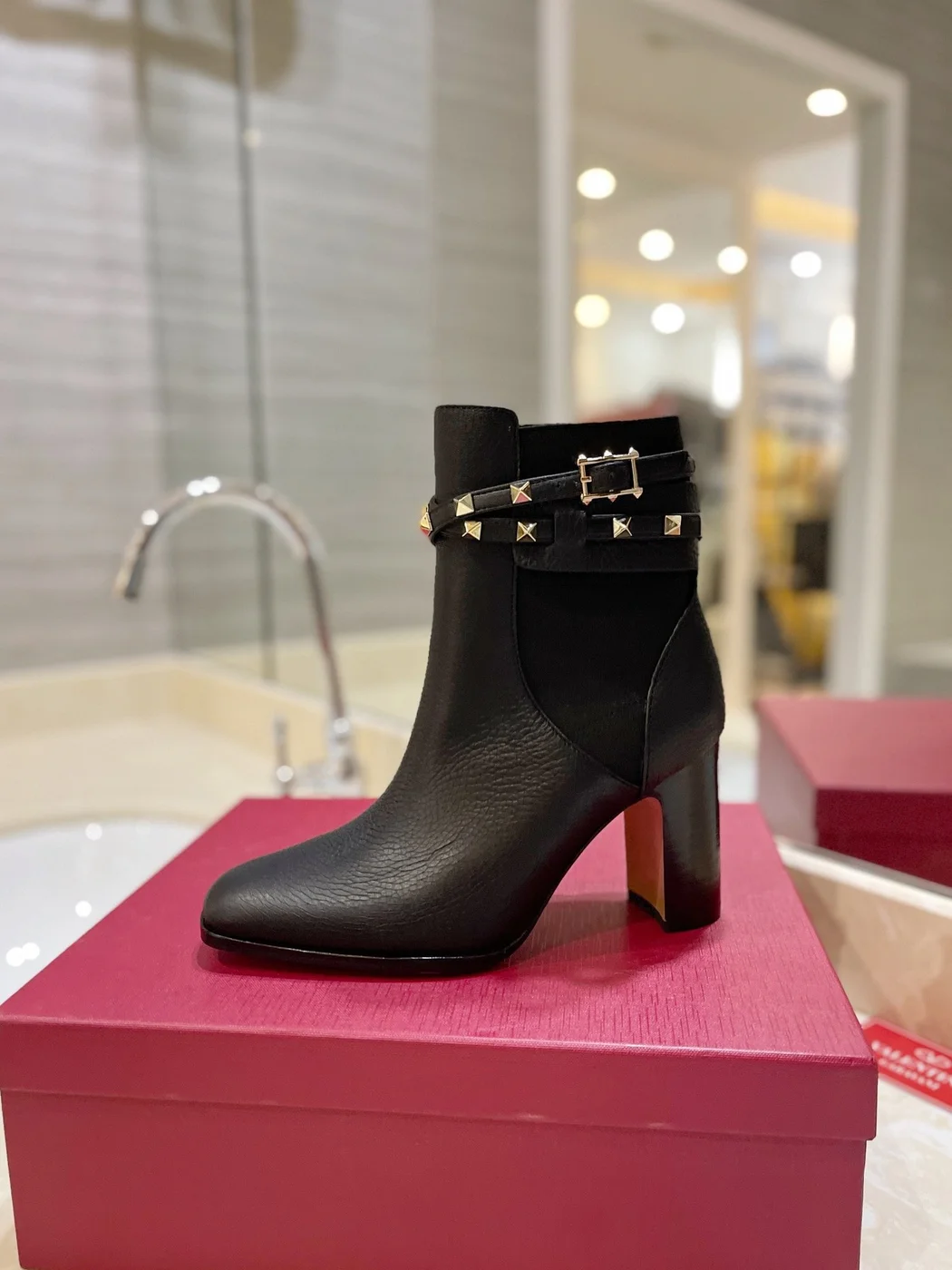 Valentino Women Black Leather Studded Ankle Boots — Studded Cuff product view 5
