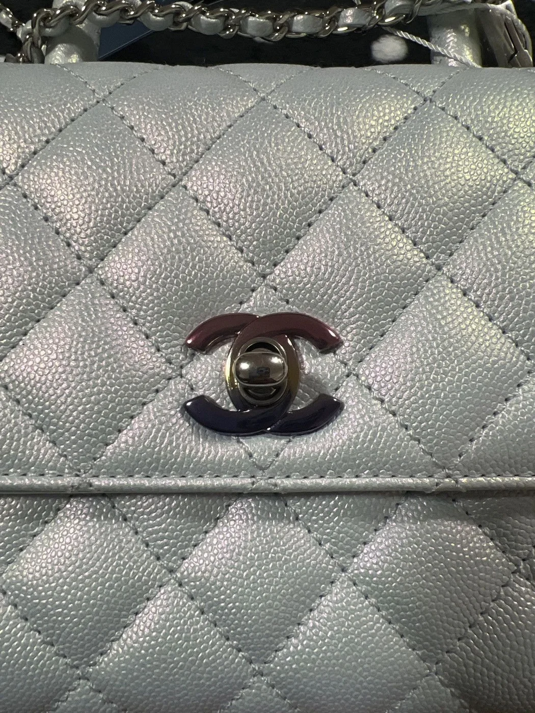 Chanel Coco Handbag Leather Light Grey Woman’s 23 cm product view 7