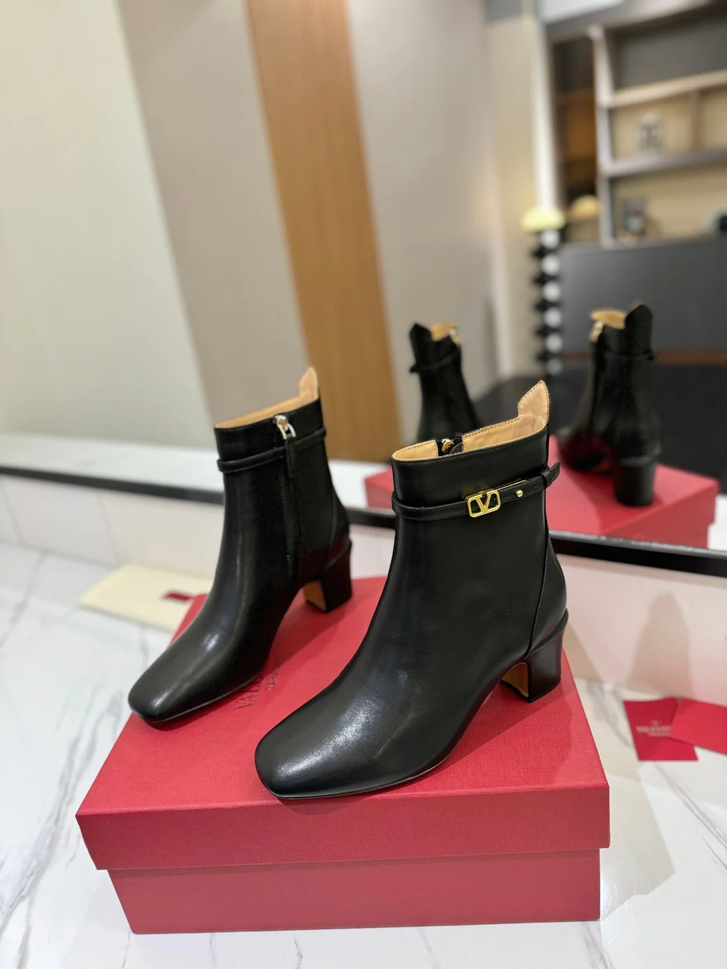 Valentino Women Black Leather Ankle Boots — Heeled Chain-Cuff Style product view 3