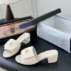 Chanel Women Cream Slides — Gold-Tone CC Detail product view 2