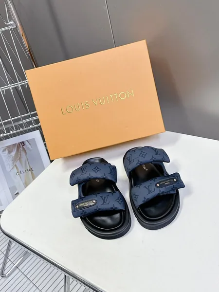 Louis Vuitton Women Blue Fabric Leather Sandals product photo