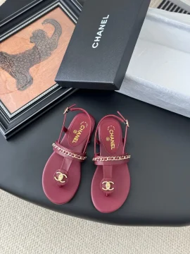 Chanel Women Burgundy Leather Sandals product photo