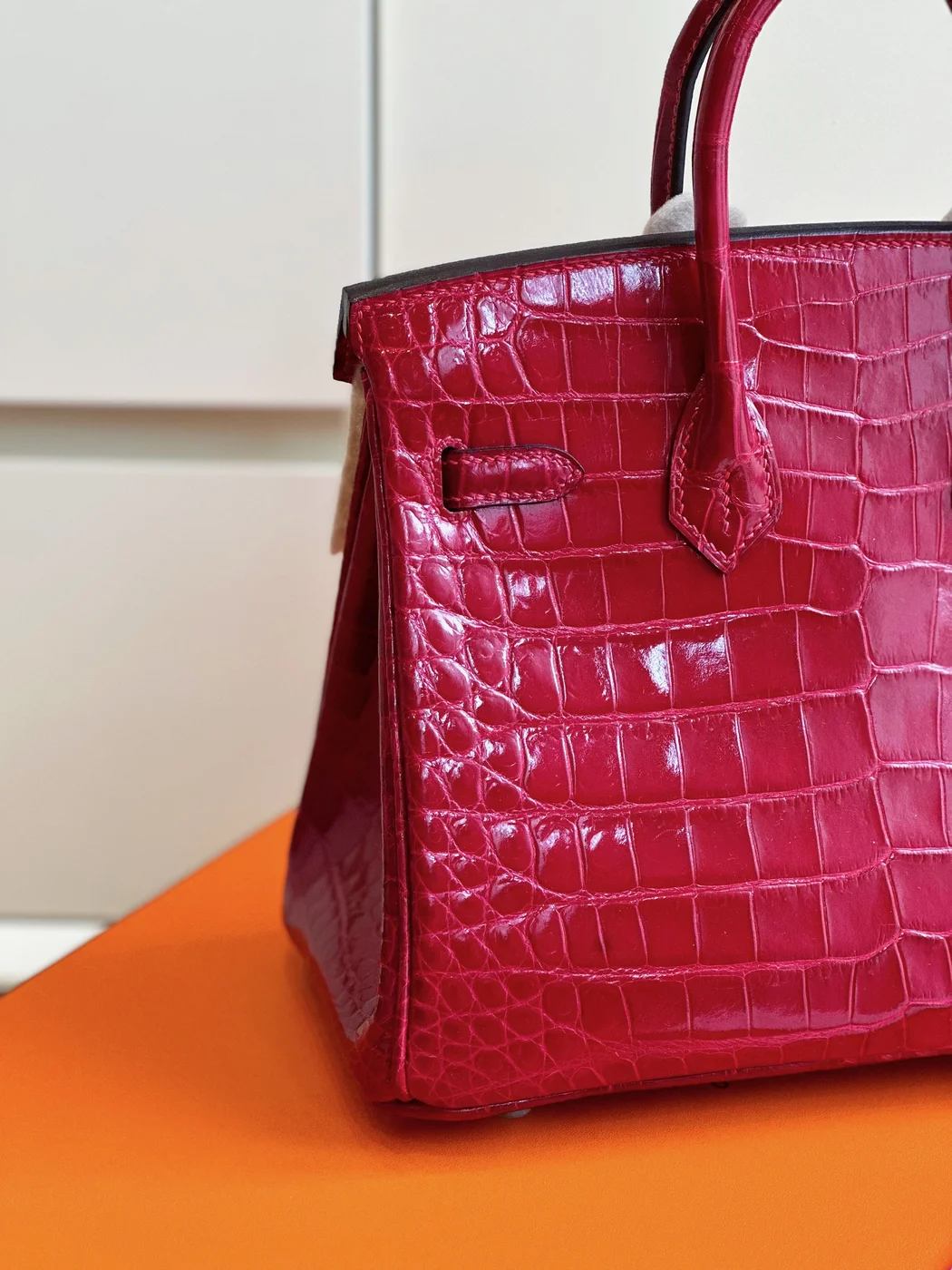 Hermès Birkin 25 Red Crocodile Leather Palladium Hardware Bag product view 4