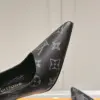 Louis Vuitton Women Black Patterned Leather Heels — Tonal Gray Pattern product view 6