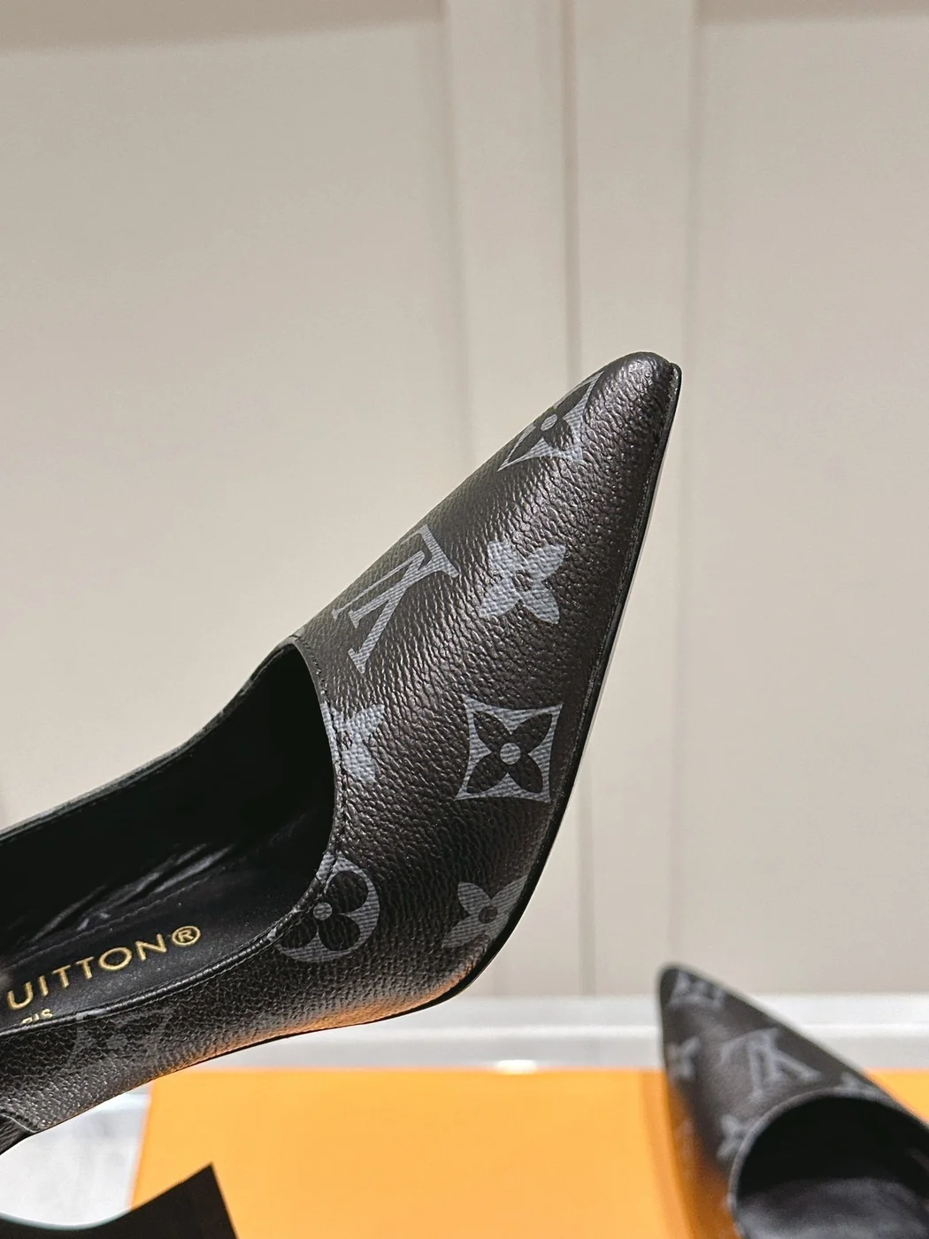 Louis Vuitton Women Black Patterned Leather Heels — Tonal Gray Pattern product view 6