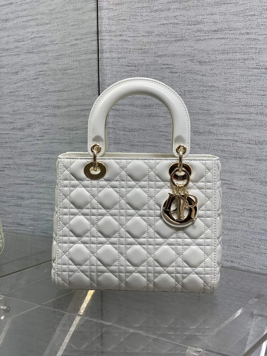 Dior Medium Lady Bag in White Gold Hardware product view 2