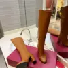 Valentino Women Brown Leather Knee High Boots — Upper-Shaft Buckle Detail product view 2