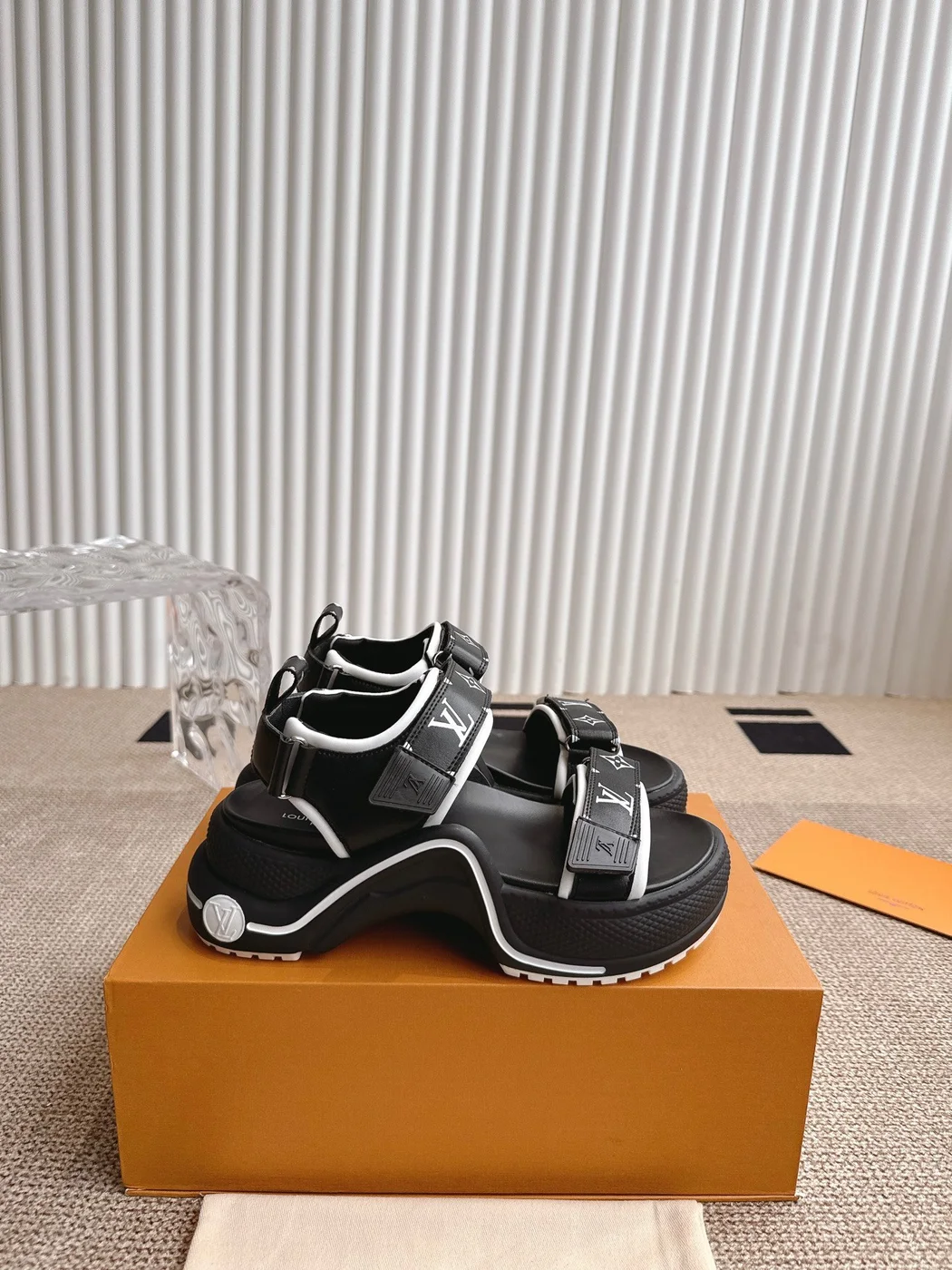 Louis Vuitton Women Black Synthetic Monogram Strap Sandals product view 5