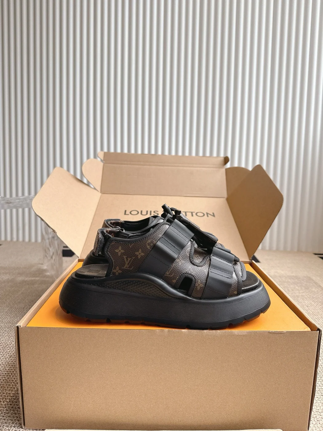 Louis Vuitton Women Brown Leather Patterned Sandals product view 5