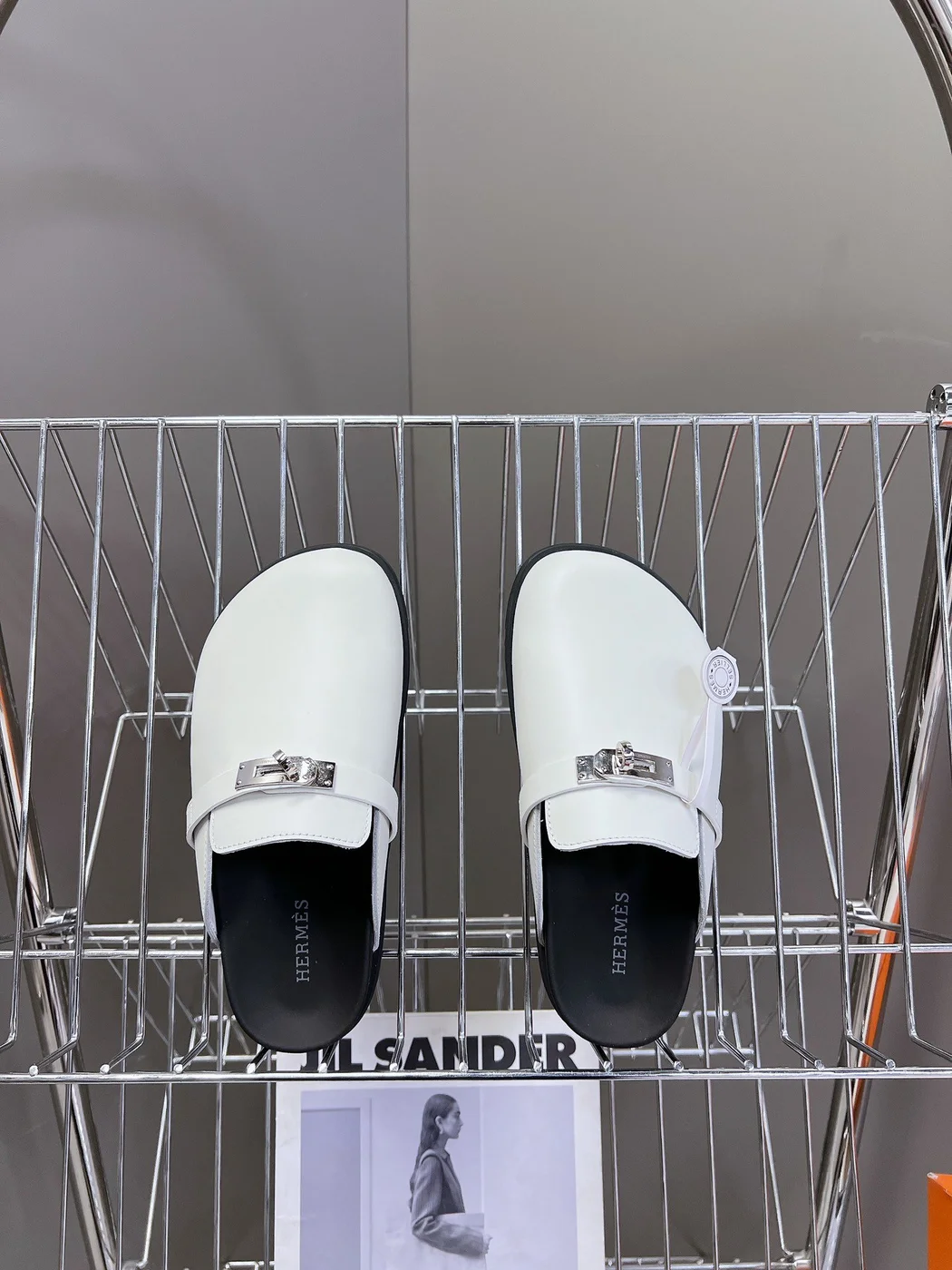 Hermès Women White Leather Mules — Rounded Toe with Black Sole product view 4