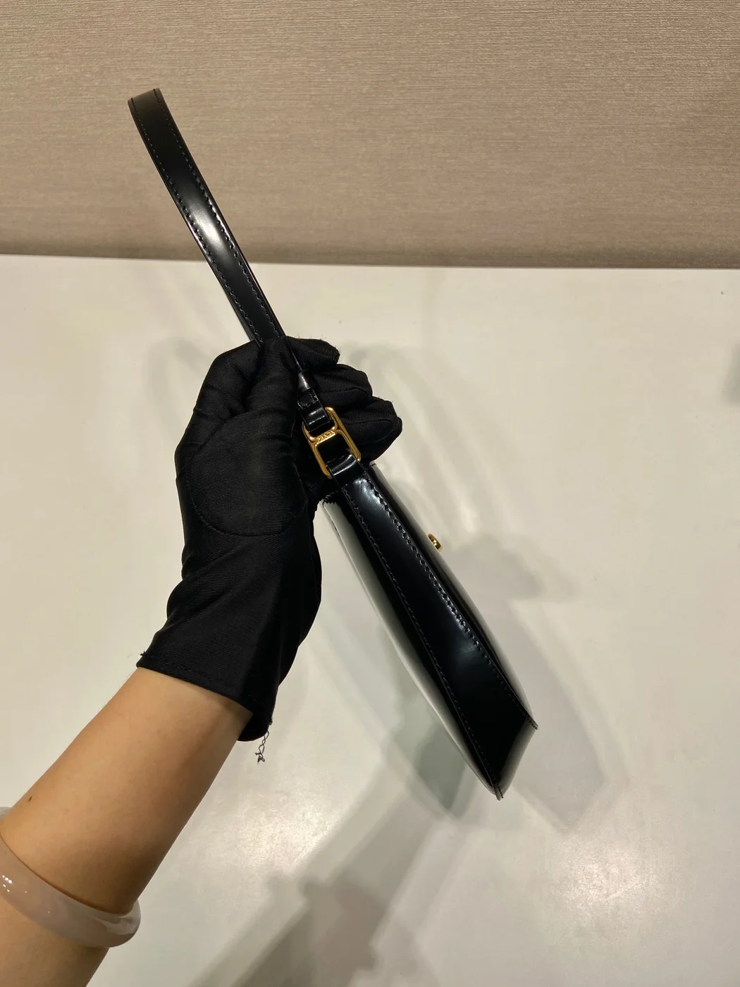 Prada Cleo Shoulder Bag 22 In Black Brushed Lambskin With Clasp Closure product view 3