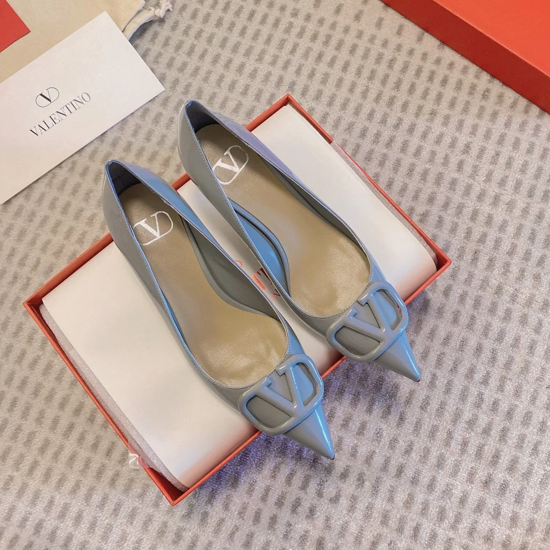 Valentino Women Gray Patent Leather Pointed Pumps product view 1