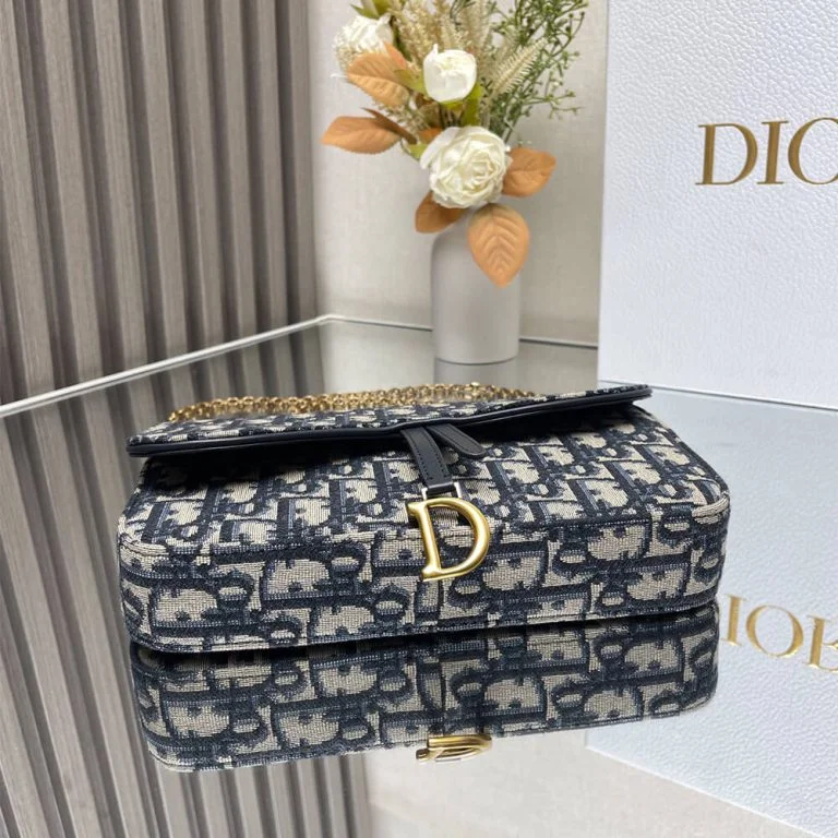 Dior Medium Saddle Pouch with Chain — Navy Blue Oblique product view 4