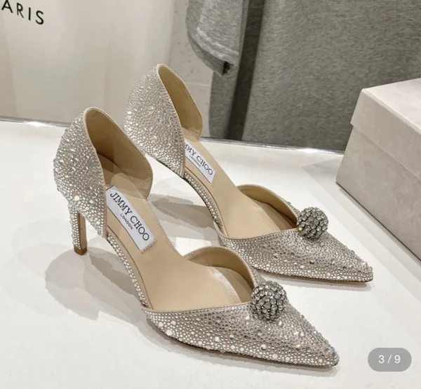 Jimmy Choo silver suede D’Orsay pumps product photo
