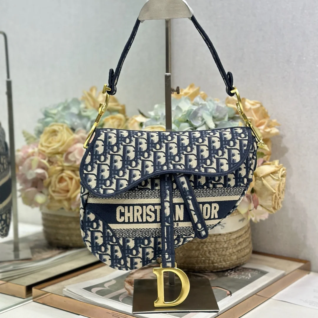 Dior Saddle Bag Blue Oblique with Lettered Panel product view 1