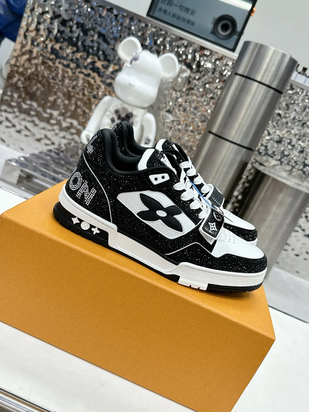Louis Vuitton Women Black and White Sneakers — Monogram Trainer Style product view 3