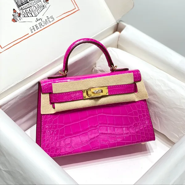 Hermès Mini Kelly In Deep Magenta Crocodile Skin Gold Hardware Bag product photo