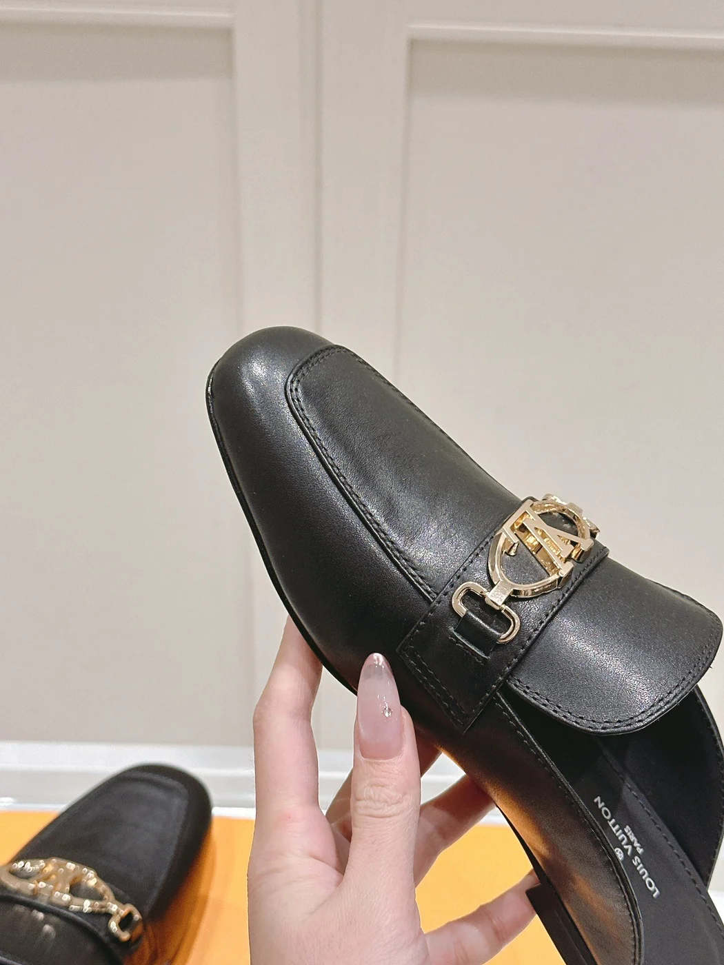 Louis Vuitton Women Black Leather Slip-On Mules product view 2