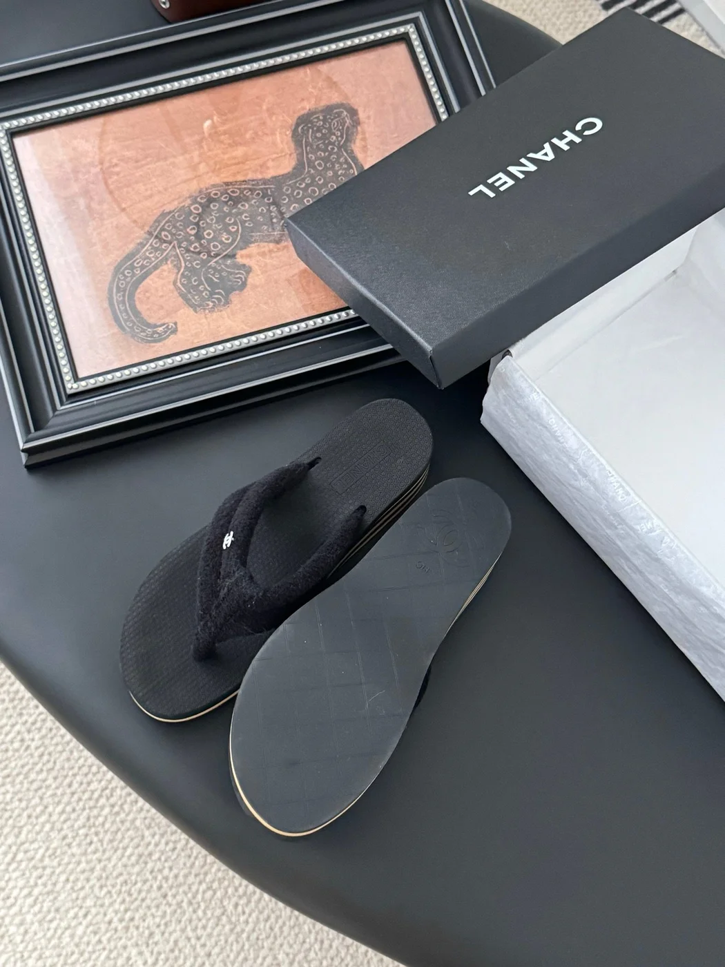 Chanel Women Black Fabric Strap Flip Flop Sandals product view 5