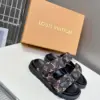 Louis Vuitton Women Black Brown Patterned Fabric Sandals product view 3