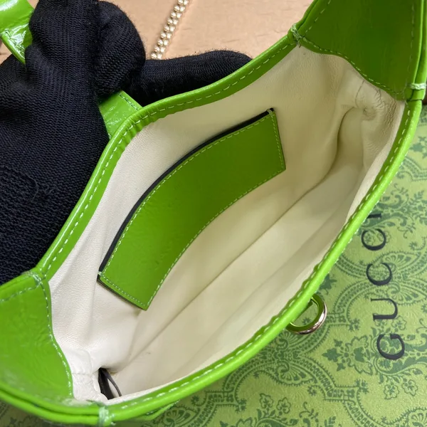Gucci Jackie Notte Mini Bag 19 In Lime Green Cracked Lacquer Calfskin Gold Hardware product view 7