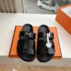 Hermès Women Black Leather Sandals — H-Strap Slides product view 1