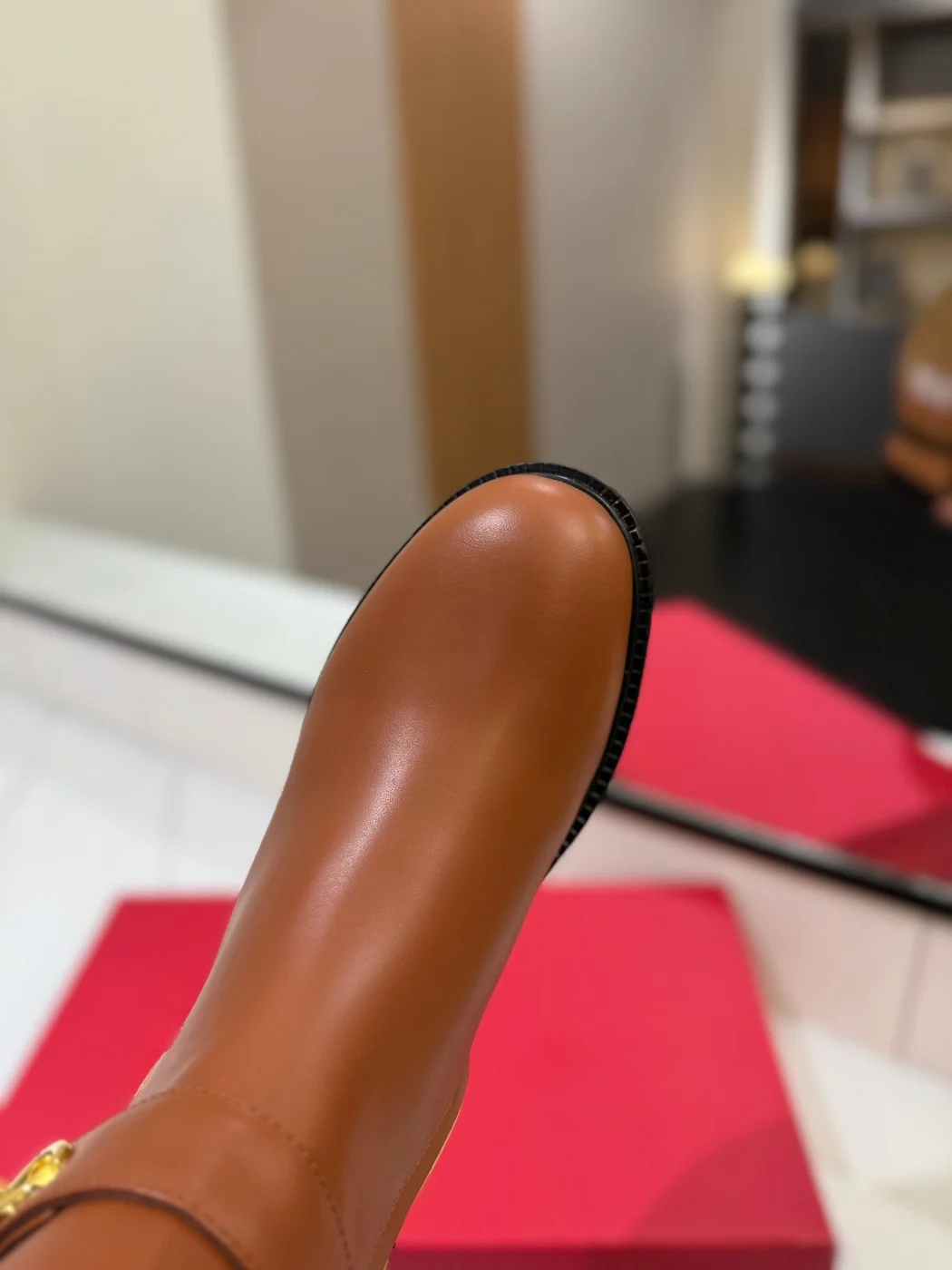 Valentino Women Brown Leather Knee High Boots — Ankle-Strap Detail product view 2