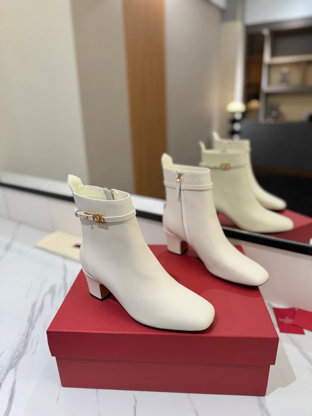Valentino Women White Leather Ankle Boots product view 1