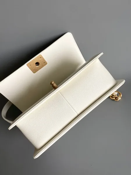 Chanel Medium 25 Boy Bag In White Lambskin Gold Hardware product view 4