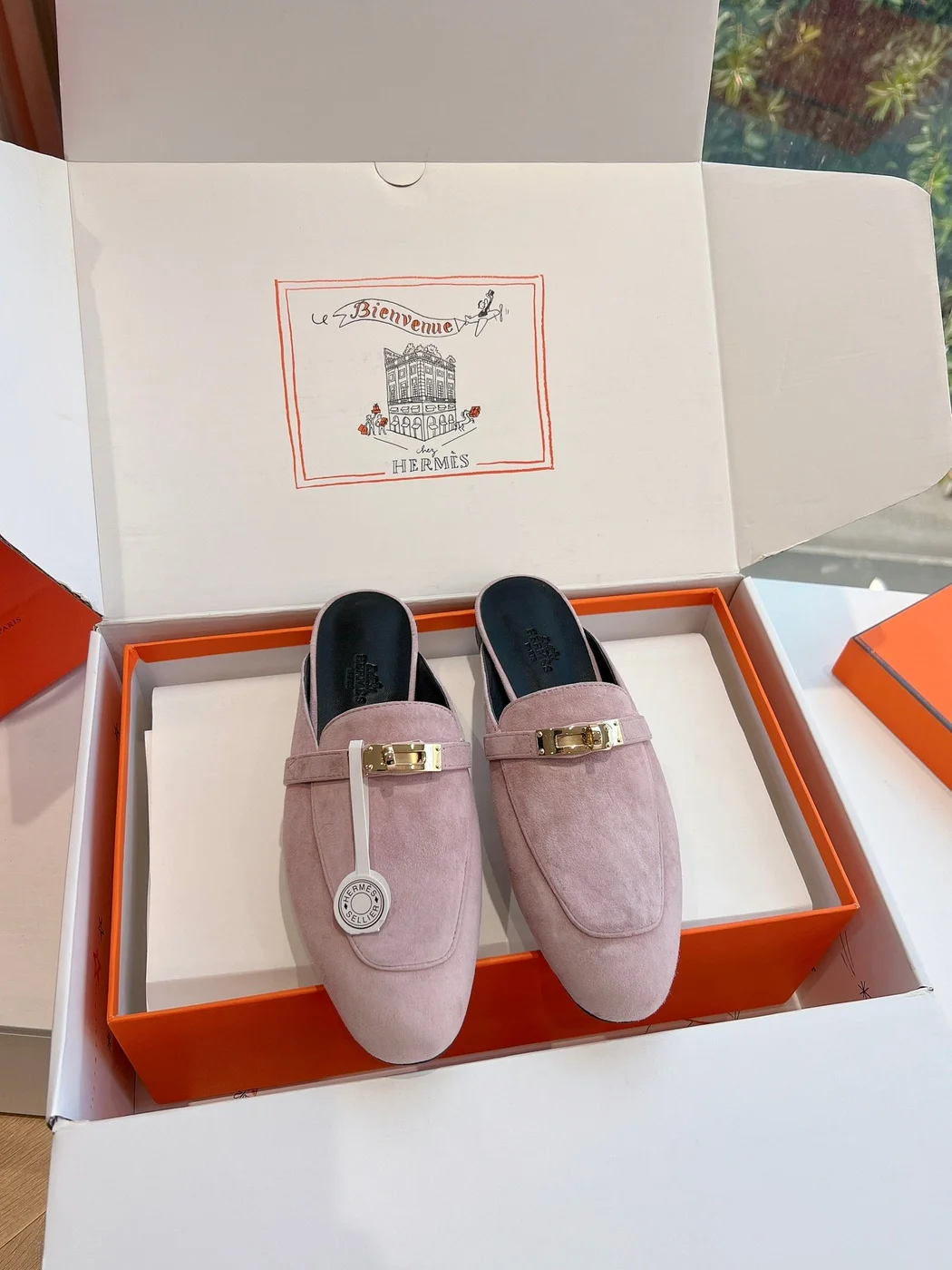 Hermès Women Pink Suede Mules product view 3
