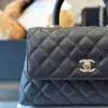 Chanel Coco Handbag Leather Black With Silver Lock 23 cm product view 2