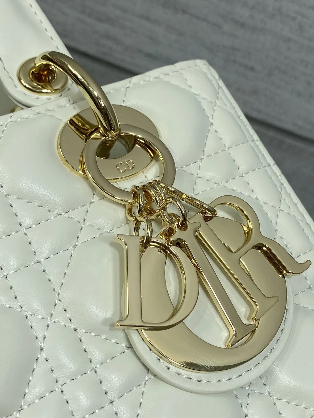 Dior Medium Lady Bag in White Gold Hardware product view 3