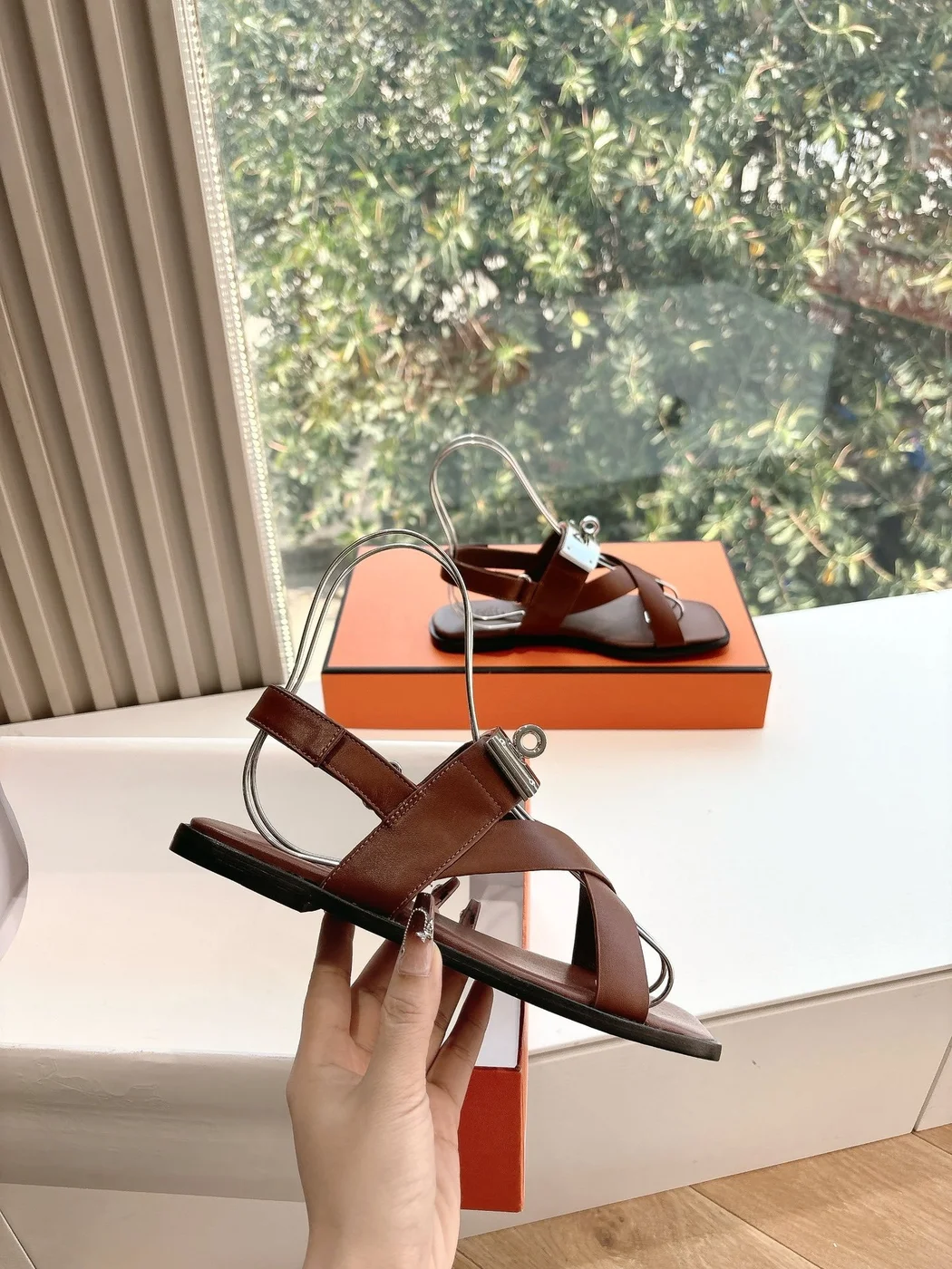 Hermès Women Brown Sandals — Buckle-Detail T-Strap product view 5