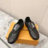 Louis Vuitton Women Black Leather Sneakers — Outlined LV Side Detail product view 6