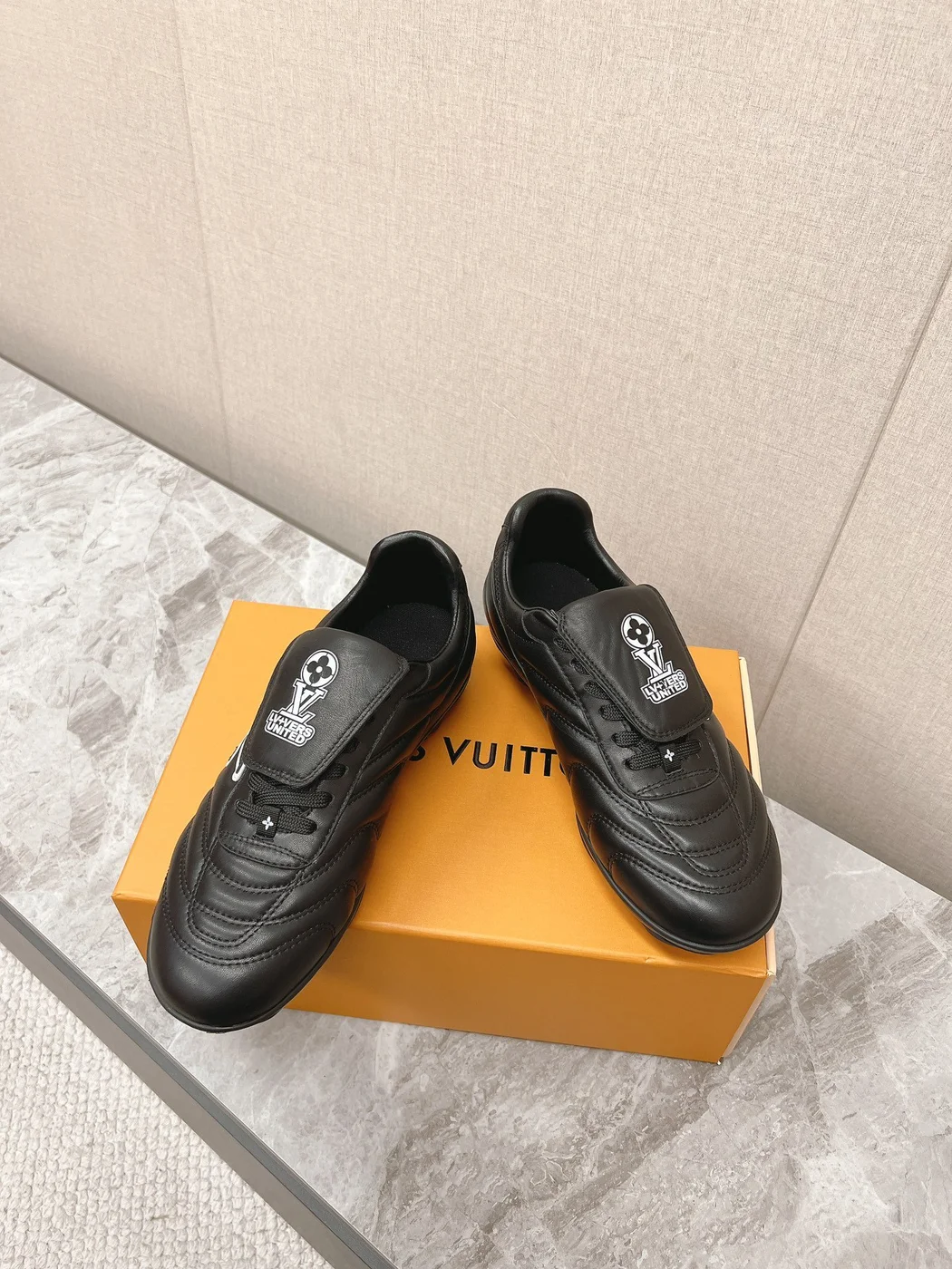 Louis Vuitton Women Black Leather Sneakers — Outlined LV Side Detail product view 6