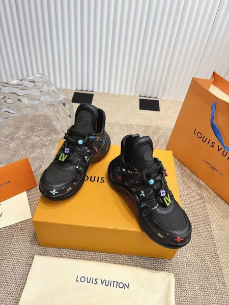 Louis Vuitton Women Black Mesh Multicolor Logo Sneakers product photo