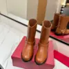 Valentino Women Brown Leather Mid-Calf Boots product view 4