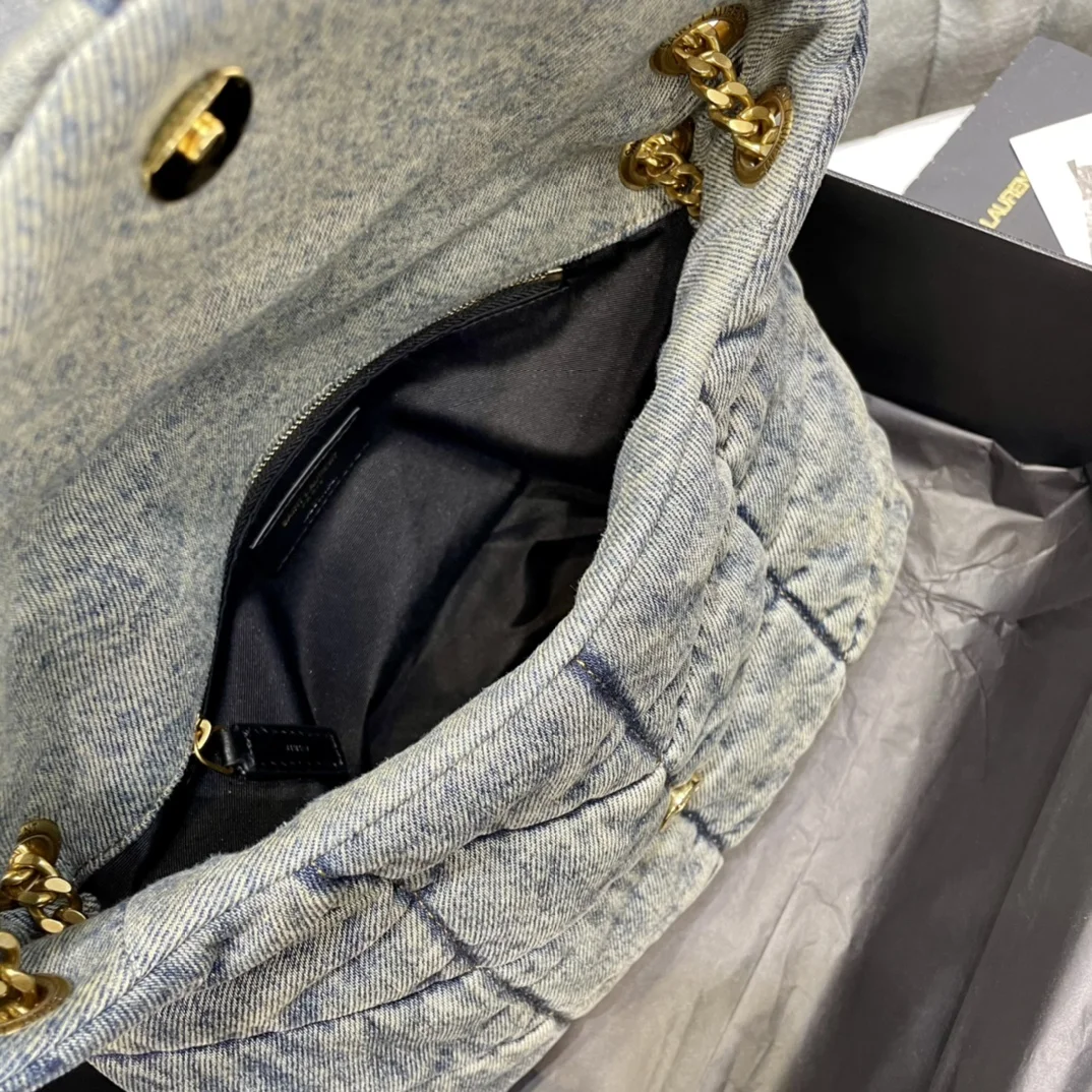 Saint Laurent Chevron Quilted Shoulder Bag Black and Gray product view 3
