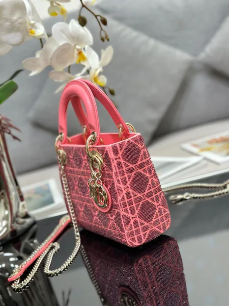 Dior Lady Pink Handbag with Beads 17x15x7cm product view 7