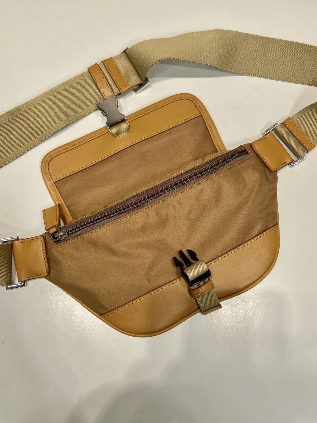 Prada Belt Bag 18 In Sepia Brown Re-Nylon And Calfskin Trim product view 6
