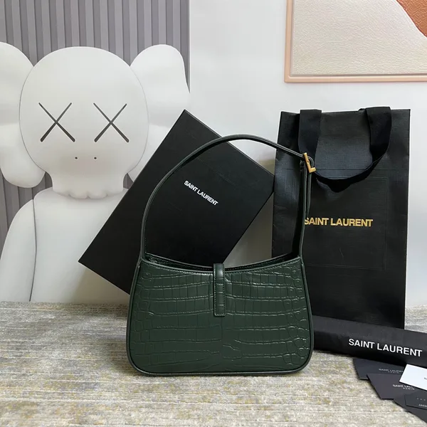 Saint Laurent Le 5 À 7 Green Crocodile-effect Leather Shoulder Bag In Dark Green product view 2