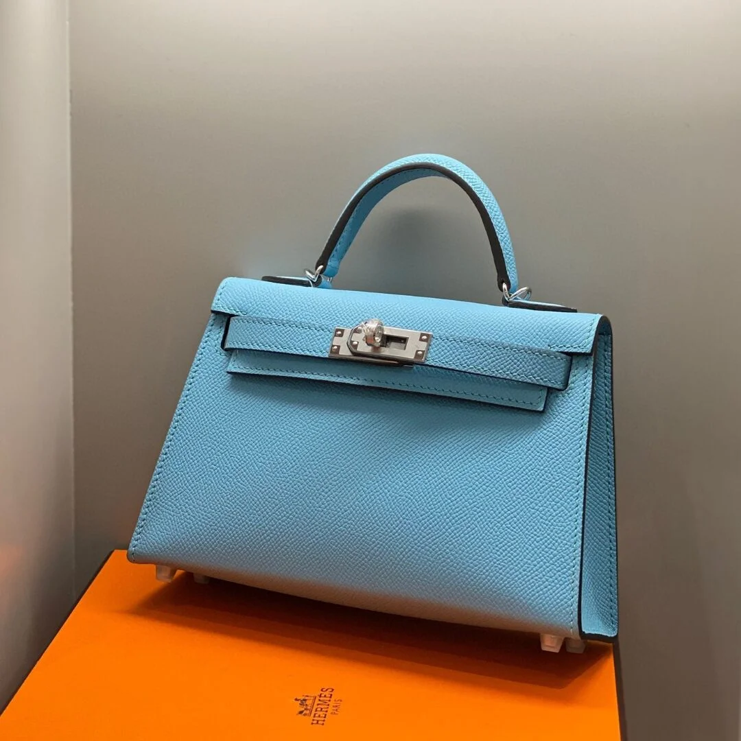Hermès Kelly Mini 20 Sky Blue Epsom Silver Hardware Bag product view 1